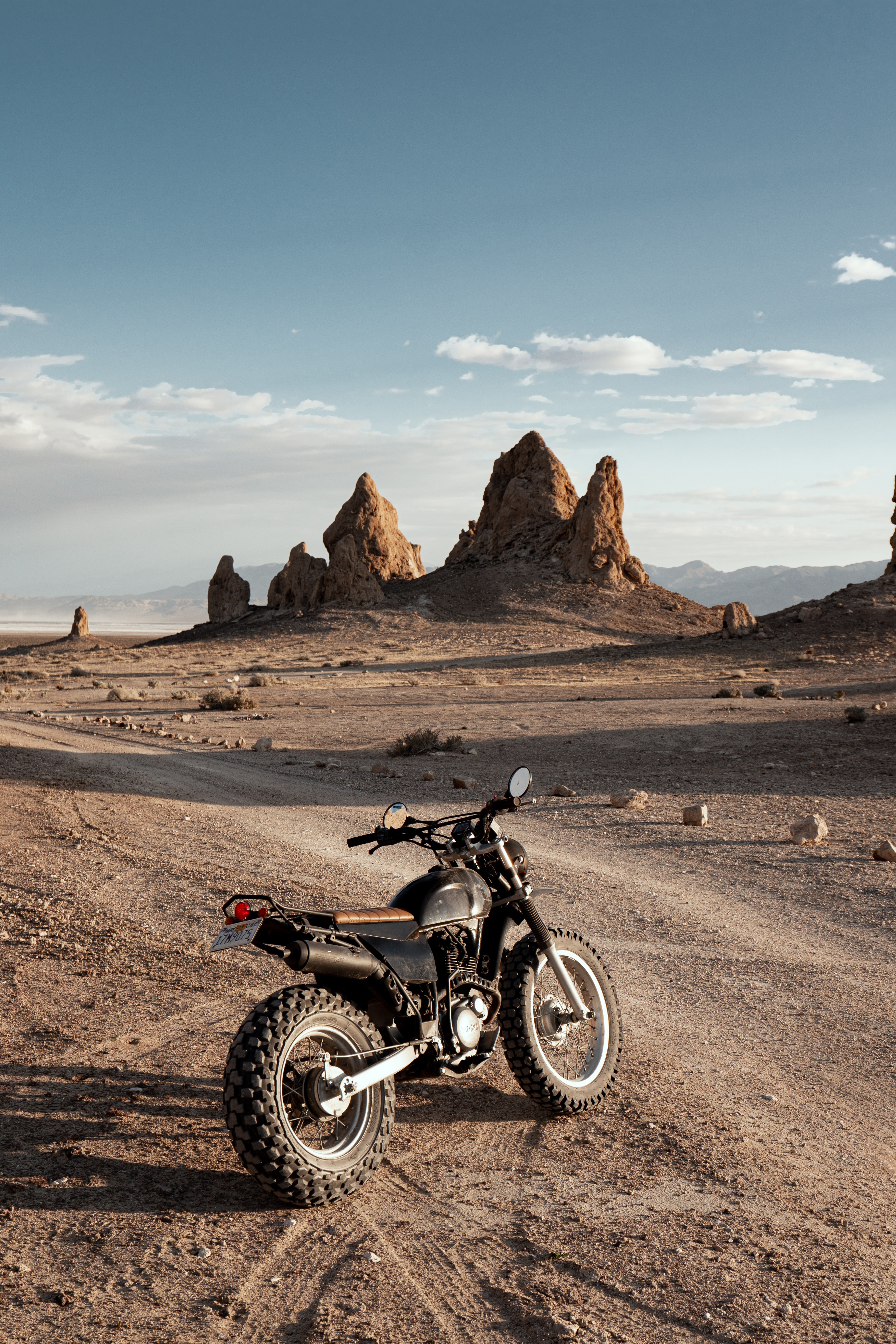 motorcycle in desert landscape